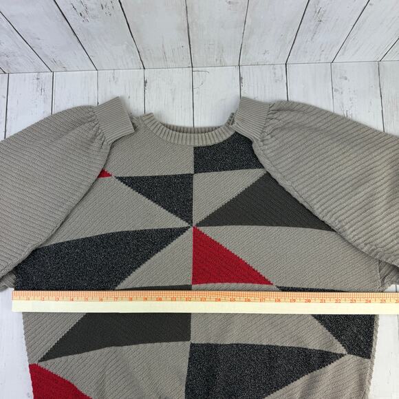 VTG St. Croix Knits Taupe/Black/Red Abstract Grandpa Crewneck Sweater Size Large - Picture 11 of 13
